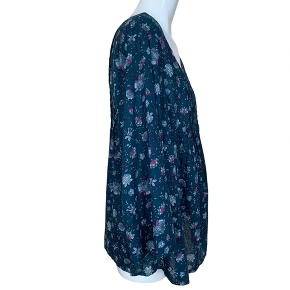 J. Jill Pintuck Floral Flare Sleeve Cotton Top Blouse XL - Picture 5 of 11